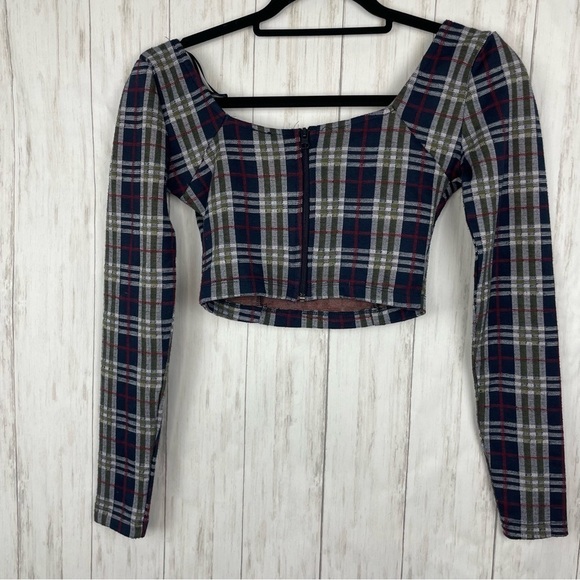 Free People plaid long sleeve crop top size 0 - Picture 4 of 5